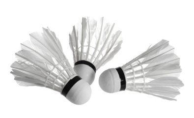 Badminton balls in fly isolated on white