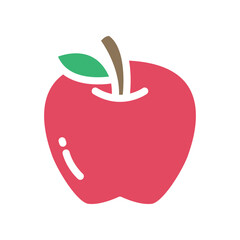 Ripe and fresh red apple fruit with single green leaf silhouette flat line color for food apps and website. Organic Fruit, vegan, vegetarian icon. Vector illustration filled outline style EPS10