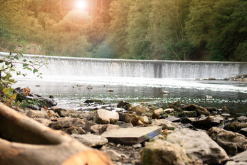 waterfall in autumn park