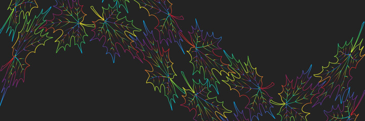 Naklejka premium Abstract black background with colorful leaves