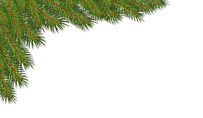 Obraz premium Frame of green fir branches on a white background with copy space. Flat vector illustration