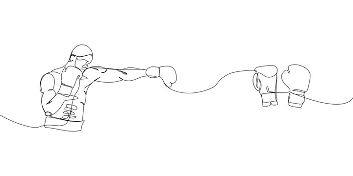 boxer punching, continuous line art clip art preview