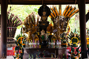 Ancient buddha and antique naka statue of Wat Pa Klong 11 temple for thai people traveler travel...