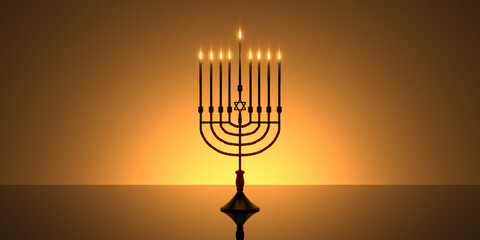 3d rendering image of jewish holiday Hanukkah background with menorah (traditional candelabra) and burning candles