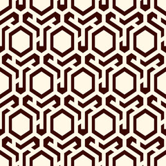 Honeycomb seamless pattern. Hexagon mosaic tiles ornament. Ethnic surface print. Repeated geometric figures background. Ornamental wallpaper. Modern geo design digital paper. Vector abstract work.