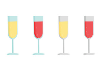 Set with glasses of champagne. Vector illustration.