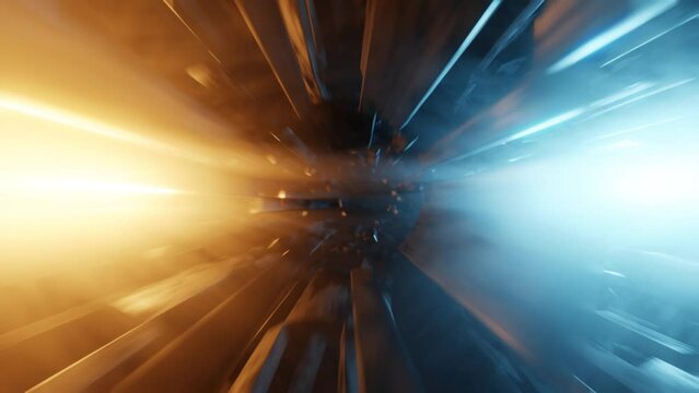 Sci-fi Science fiction flight into the grid with glowing blocks. Crypto or Cryptography Blockchain concept.