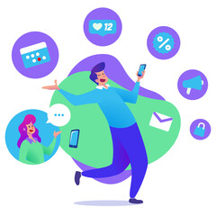 Customer service helps customer via omnichannel. Digital omni channel customer service for business. Multi channel service desk. Customer support with omnichannel crm service.