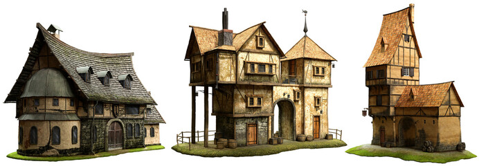Three fantasy buildings 3D illustrations © warpaintcobra