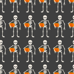Halloween seamless pattern with skeletons