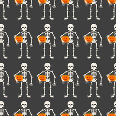 Halloween seamless pattern with skeletons