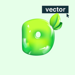D letter eco logo in realistic 3D design and cartoon balloon style. Glossy green vector illustration.