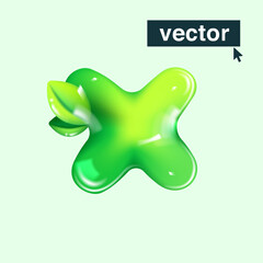 Obraz premium X letter eco logo in realistic 3D design and cartoon balloon style. Glossy green vector illustration.