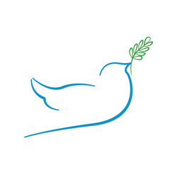 Illustration of a blue dove as a symbol of peace isolated on a white background. World peace day concept. ending the war. We pray for Ukraine.
