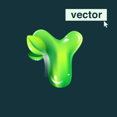 Y letter eco logo in realistic 3D design and cartoon balloon style. Glossy green vector illustration.