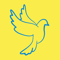 Illustration of a dove symbol of the flag of Ukraine isolated on a yellow background. We pray for Ukraine. World peace day concept. ending the war.
