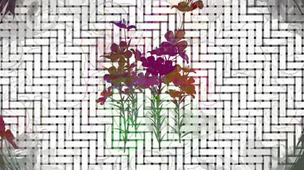Botanical Grid Art Flowers Digital Rendering