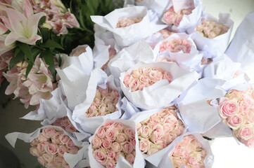 bunch of flowers and plants for decorative arrangement. wedding ceremony or party. choice of colors. 