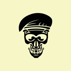 abstract skull hat commando logo icon. commando hat human skull vector. suitable for skull logo icons, command and web education.