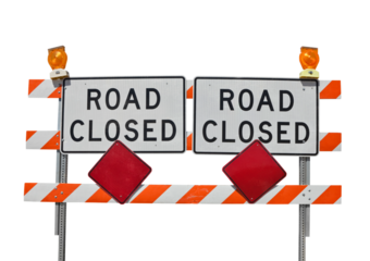 Old road closed sign isolated.