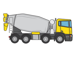 Concrete mixer truck in isolate on white background. Construction equipment. Vector illustration.