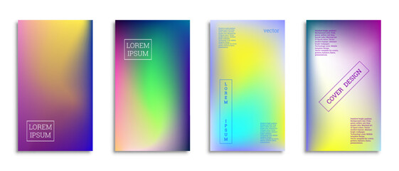 Bright gradient background for the cover. Set of 4 covers. Creative modern vector illustration. Holographic spectrum.