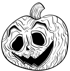 pumpkin lantern with evil grin in inked style