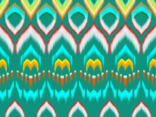 ikat art pattern abstract textile pattern Indigenous costumes printed on green background