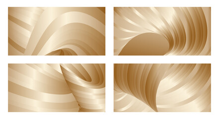 Gradient waves with silk gold glitter. Set of 4 abstract designs for cover, banner, background