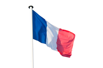 French Flag blowing in the wind with transparent background