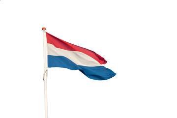 Dutch flag blowing in the wind with transparent background