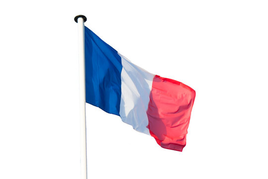 French Flag blowing in the wind with transparent background