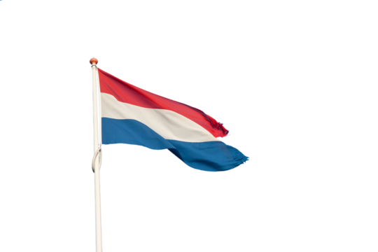 Dutch flag blowing in the wind with transparent background
