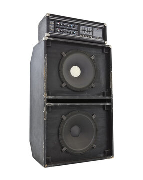 Grungy old bass amp with huge 15 inch speakers isolated.