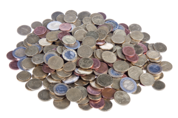 Pile of european coins , transparent background