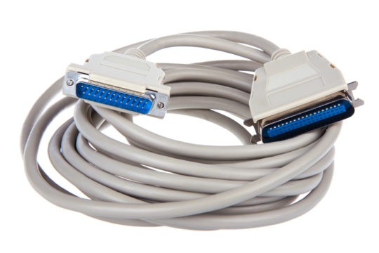 Computer cable with 25 pin connector, transparent background