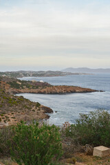 Fototapeta na wymiar View from Cape Sounion on Aegean Sea and costline