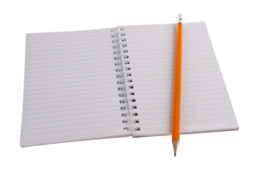 Colorful exercise book with wooden pencils, transparent background