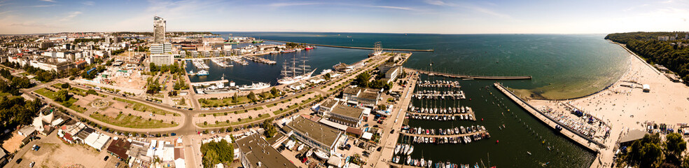 Panorama.Top view of the port of Gdynia on an autumn,sunny day. - obrazy, fototapety, plakaty