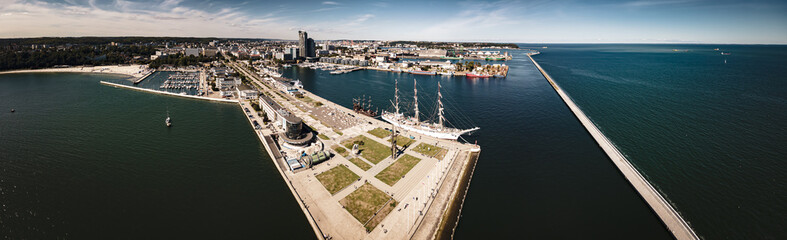 Panorama.Top view of the port of Gdynia on an autumn,sunny day.