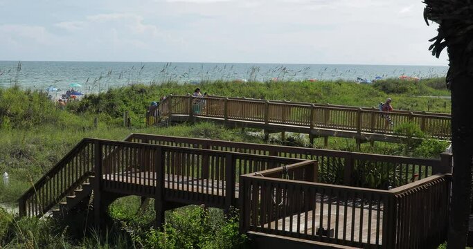 North Myrtle Beach walkway over dunes and sea oats access  to beach