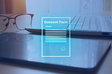consent form user agreement in term of using personal data , privacy management and digital data protection - obrazy, fototapety, plakaty