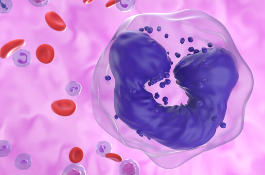 Chronic Myelogenous Leukemia (CML) cell in the blood flow - super closeup view 3d illustration