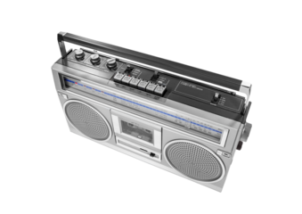 Portable vintage boombox cassette recorder isolated.