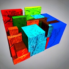 3D colorful cubes isolated on a gray background. Abstract art 