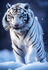 White Tiger Running in the Wintery Snow