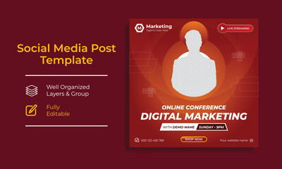 Corporate Digital marketing live webinar promotion templates for social media. Editable layouts for instagram and facebook for teachers and influencers