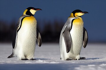 Fototapeta premium A Playful Emperor Penguin Frolics on the Ice