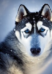 Siberian Husky Dog in the Winter Snow with Frosted Fur