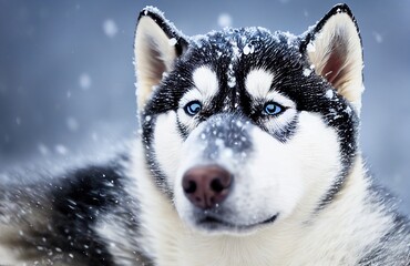 Siberian Husky Dog in the Winter Snow with Frosted Fur